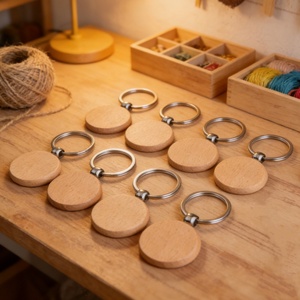 US Shipping 10Pcs Unfinished Wooden Keychain Blanks for Engraving Engraving Key Chain DIY Round Tags Wooden Key Ring Key Tag