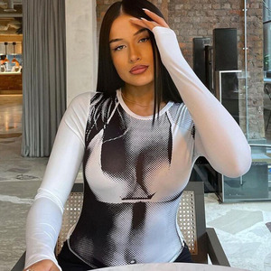 Streetwear Long Sleeve Crop Tee Top <strong>Women</strong> Y2K <strong>Clothes</strong> Style O-neck T Shirt Print <strong>Goth</strong> High Street 2023 Spring Gothic Breathable - Product Image 1