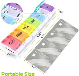 Organizador Semanal de Pastillas OEM, Apto para Personas con Artritis, Libre de BPA, Estuche de <span class=keywords><strong>Viaje</strong></span> para Pastillas con Compartimentos Grandes y Apertura por Resorte para 7 Días, para Vitaminas - Product Image 6