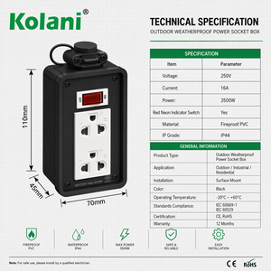 Enchufe <span class=keywords><strong>de</strong></span> Superficie Industrial Kolani IP44 Resistente a la Intemperie con Interruptor, Toma <span class=keywords><strong>de</strong></span> Corriente Universal <span class=keywords><strong>de</strong></span> 3 Pines, PVC Ignífugo para Exteriores y Talleres - Product Image 2