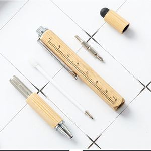 Multi Function Bamboo Ballpoint <b>Pen</b> Wholesale 6-in-1 Tool Printed Logo Custom Spinner for Stylus Mobile Phone - Product Image 4