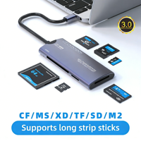 Lector de Tarjetas USB3.0 de Alta Velocidad Seis en Uno de Aleación de Aluminio para Laptop USB-C, Compatible con Tarjetas SD, XD, TF, CF, MS, M2 e Instalación Externa