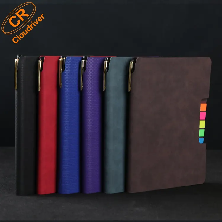 Wholesale 2022 Custom Logo A5 Journal With PET Sticky Notes And Pen Holder Diary Agenda Pu Leather Notebooks and print journals