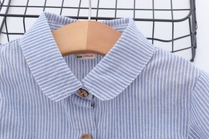 Chemise à manches longues en coton pour filles, rayée, brodée, blanche, avec un motif amusant de lapin et de chien, au meilleur prix - Product Image 2