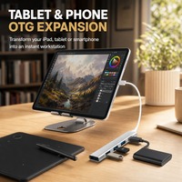 Hub USB-C 4-en-1 compatible OTG, adaptateur multiport en alliage d'aluminium pour iPad, tablette, smartphone, ordinateur portable, disque dur externe