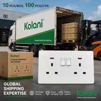 Prise murale britannique double 13A avec interrupteur et voyant néon, 13A, ignifuge, PC, double prise murale 3 broches, Kolani OEM ODM UK