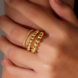 New 3 Pcs Fashion <b>Ring</b> Set Waterproof 18k Gold Plated Stainless Steel Beads Handmade <b>Stretch</b> Beaded <b>Ring</b> for Women Jewelry - Product Image 1