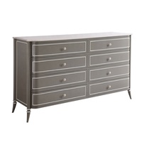 Commode à 8 tiroirs en bois massif artisanal de style Caracole, art déco moderne, coffre de rangement de luxe pour chambre à coucher avec accent en acier inoxydable incrusté