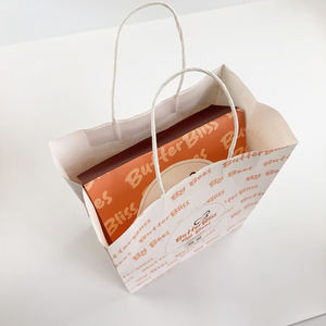 Recyclable White Kraft Shopping <b>Bag</b> Custom Logo Printed Handle <b>Bag</b> Cookie <b>Cake</b> Packaging Paper <b>Bags</b> for Cafe - Product Image 5