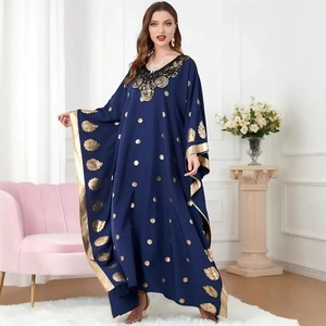 Abaya Elegante de Manga Larga <span class=keywords><strong>para</strong></span> <span class=keywords><strong>Mujer</strong></span>, Estilo Medio Oriente, con Bordado Dorado, Ligera, Transpirable, Antiestática, <span class=keywords><strong>para</strong></span> Boda, Holgada, Larga hasta el Tobillo - Product Image 3
