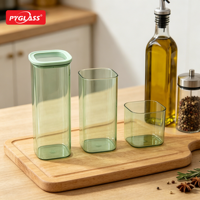 Stoples Kaca Persegi Pyglass dengan Tutup, Set Sempurna untuk Pasta, Kue, Kacang, Atur Dapur Anda dengan Rapi dan Bersih