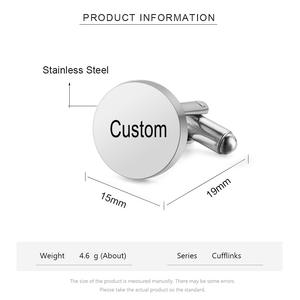 Boutons de manchette personnalisés avec logo, plaqués or, en acier inoxydable, bijoux de luxe, géométriques, D15 mm, 18 mm, 20 mm, boutons de manchette ronds pour hommes - Product Image 3