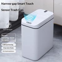 Poubelle à capteur de mouvement 5L, ouverture frontale fine, pour salle de bain, sans contact, avec couvercle lumineux, en matériau APS, modèle étroit