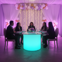 Ensembles de tables à manger en verre lumineux pour 8 chaises, table rectangulaire polyvalente à LED pour la restauration