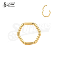 Anneau segmenté articulé en titane ASTM F136 SUPERSTAR, motif géométrique hexagonal poli, pour piercing septum, daith, nez, oreille