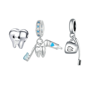 Nuevo S925 Sterling Sliver mujeres pulsera encantos sonrisa dientes lindos/juego de cepillo de dientes/taza de cepillo de dientes dentisit encantos pulsera de cuentas DIY - Product Image 1