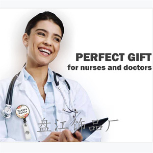 Hakuna Matata Nurse Badge <b>ID</b> Card <b>Holder</b> with Easy-Pull Clip, English Flower Crystal Easy-Pull Clip - Product Image 4