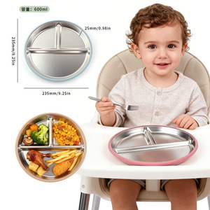 Vaisselle pour enfants - <span class=keywords><strong>Assiette</strong></span> pour bébé en acier inoxydable 304 avec plateau intérieur compartimenté - Product Image 4