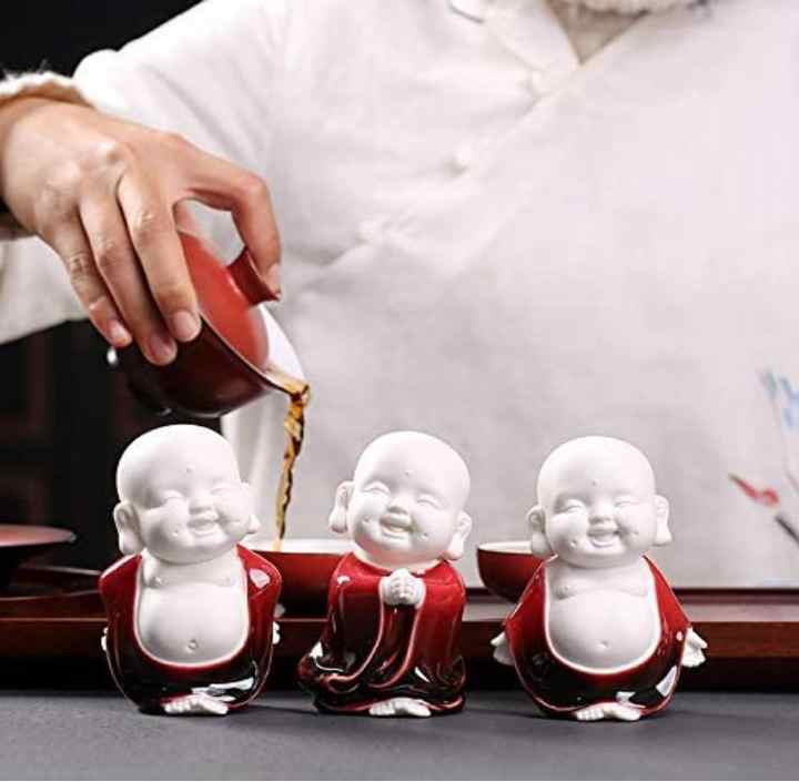 Set of 3 Ceramic Laughing Buddha Statue Monk Figurine White Porcelain Baby Crafts Dolls Ornaments Happy Collectible Figurines