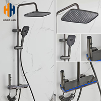 Ensemble de douche thermostatique monocommande brossé avec affichage LED, 4 modes (pluie), bec long