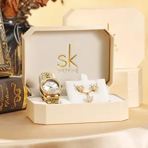 SHENGKE-relojes de joyería de lujo, pulseras, pendientes, collar, conjunto de regalo, caja K0039L12, accesorios azules, conjunto de reloj de lujo