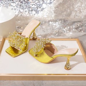 Nuevos Talones Altos Sexys, Escarpins, Mules, Sandalias de Punta Cuadrada para Mujer, Tacones Dorados para Damas - Product Image 6