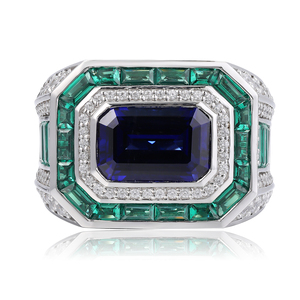 Anster Fijne Sieraden 925 Sterling Zilveren Ring Lab Gegroeid Edelsteen Blauw Lab Saffier Steen Smaragd Gesneden Herenring Voor Kerstcadeau