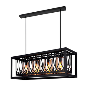 Lámpara colgante rectangular de hierro con diseño Verona Scrollwork de 4 luces, lámpara colgante de metal negro y vidrio - Product Image 1