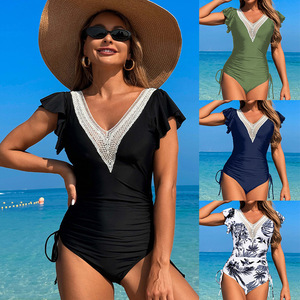 2025 nouveau gros Nylon une pièce femmes <span class=keywords><strong>maillot</strong></span> <span class=keywords><strong>de</strong></span> <span class=keywords><strong>bain</strong></span> <span class=keywords><strong>volant</strong></span> manches taille haute u-back maillots <span class=keywords><strong>de</strong></span> <span class=keywords><strong>bain</strong></span> Bikini maillots <span class=keywords><strong>de</strong></span> <span class=keywords><strong>bain</strong></span> fabricant - Product Image 2