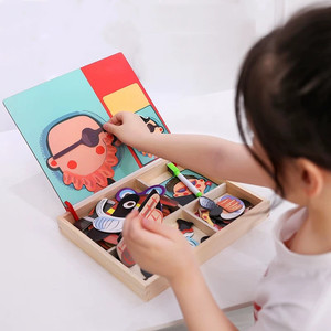 Juguete educativo de tablero de dibujo para niños, rompecabezas magnético de madera, caballete de arte, animales, juegos de rompecabezas de madera - Product Image 3