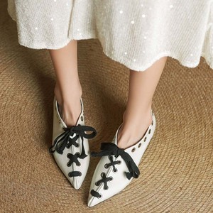 Big Size 44 Women Flat <b>Heels</b> Sandals Front Cross Lace up Ballet Shoes Pointed Toe Office Lady Metal Circles Decor Pumps - Product Image 2