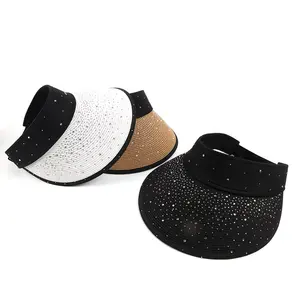 2024 rhinestone new collection summer women ladies fashion straw visor cap hat and visor for ladies with custom logo