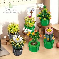 Set Blok Bangunan Tanaman Sukulen Kaktus Simulasi 9 in 1, Bunga Abadi, Bonsai, Mainan, Dekorasi Rumah, Hadiah Anak-anak