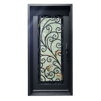 Puerta de Hierro Forjado de Panel Único, Estilo Moderno, Precio de Fábrica al por Mayor, Negra, para Entrada Exterior y Seguridad de Casas y Dormitorios