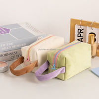Trousses de maquillage à fermeture éclair en coton rayé, design simple, sacs promotionnels publicitaires pour voyage, pochettes de toilette à fermeture éclair