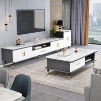 Meubles TV de Luxe pour Salon Moderne, Ensemble Meuble TV avec Plateau en Verre et Table Basse, Rangement Durable Vittoria