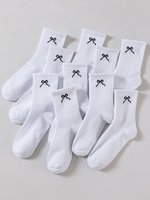 Chaussettes courtes blanches en coton pur tricoté pour femmes, style ballet, absorbantes, avec nœud brodé