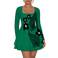 Robe Courte Femme Manches Longues Imprimé Hawaïen Tribal Polynésien Taille Naturelle Personnalisable avec Logo – Collection Automne