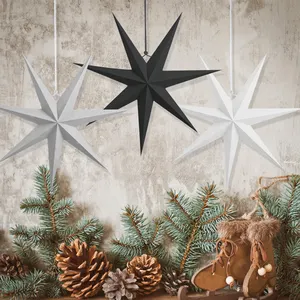 Decorative Paper Stars Custom Black White Grey Hanging Christmas Decoration 7 Point Paper Star