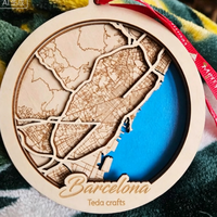 Ornamento Natalizio in Legno 2027, Mappa 3D di Città e Lago, Servizio di Taglio Laser Personalizzato per Articoli in Legno