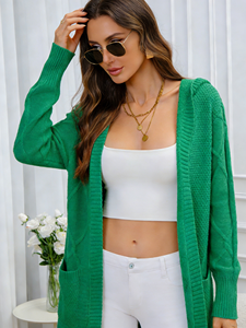 Cardigan long en maille vert uni décontracté pour femme, coupe oversize, ouvert sur le devant, avec poches, en mélange à séchage rapide - Product Image 5