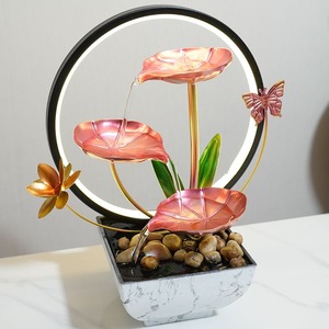 Adorno de Agua Fluida, Redondo, Metálico, Feng Shui, Decoración de Escritorio Iluminada para Oficina, Hogar, Regalo - Product Image 3