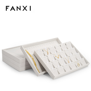 Fanxi Bán Buôn Nhà Máy Tùy Chỉnh <span class=keywords><strong>Stackable</strong></span> Beige Linen Đồ Trang Sức Triển Lãm Trường Hợp Cho Cửa Hàng Truy Cập Hiển Thị Đay Jewelry Khay - Product Image 1