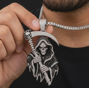 Pendentif Moissanite en Argent Sterling 925, Breloque Grim Reaper Sertie de Pierres, Bijoux Hip Hop - Product Image 3