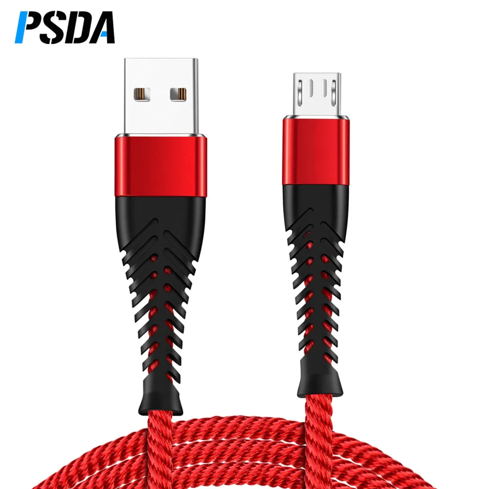 PSDA Micro USB Cable Nylon Fast Charge USB Data Cable Cord for Samsung Xiaomi Tablet Android Mobile Phone USB Charging Cord
