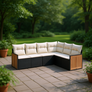 Conjunto de Sofás de Jardín de Ratán Negro, Muebles de Exterior de Acero con Recubrimiento en Polvo, Estilo Contemporáneo, Cojines Impermeables - Product Image 2