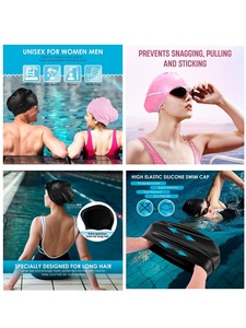 Bonnet de bain en silicone surdimensionné pour cheveux longs, épais et dreadlocks, imperméable, avec bouchons d'oreilles et pince-<span class=keywords><strong>nez</strong></span> inclus - Product Image 6