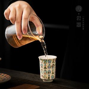 Taza de Té de Porcelana Blanca de Alta Temperatura, Diseño de los Mil Buda de las Cuevas de Dunhuang, Creativa y Cultural, Tamaño Grande - Product Image 2