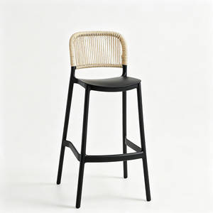 Taburete de Bar Negro Moderno con Respaldo de Ratán, Silla de Bar de Plástico, Diseño Minimalista, Muebles para el Hogar - Product Image 1
