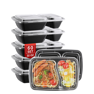 Customized Logo 2-Color Disposable Plastic Food Packaging 2 <b>Containers</b> Microwavable <b>Takeaway</b> Divided Dish Food Grade BPA Free - Product Image 1